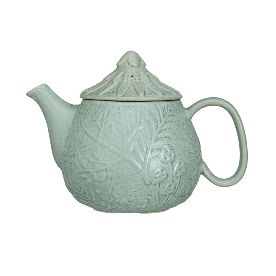 Embossed Stoneware Teapot With Strainer