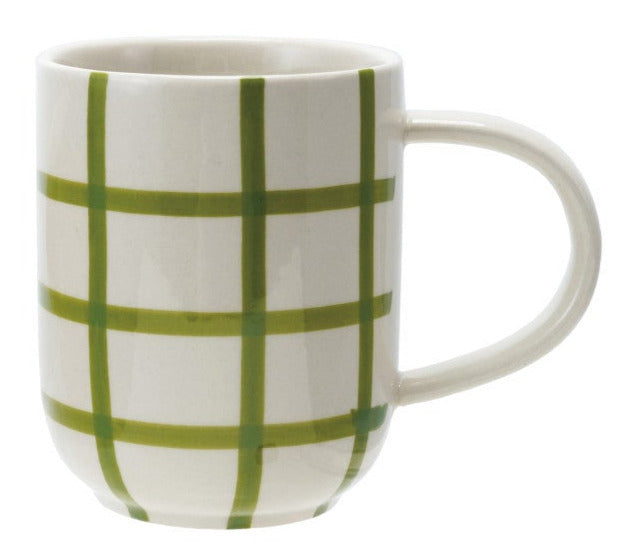 Hand-Painted Stoneware Mug With Grid Pattern