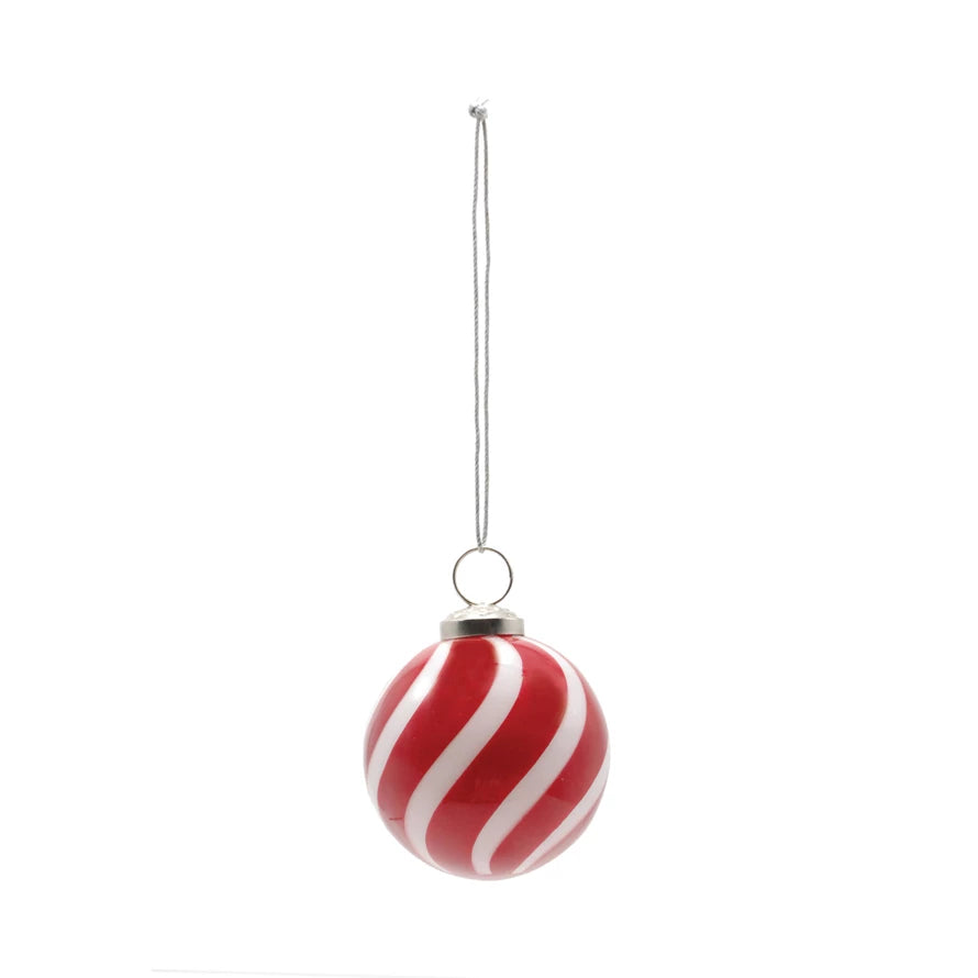Hand-Blown Glass Ball Ornament with Swirled Stripes