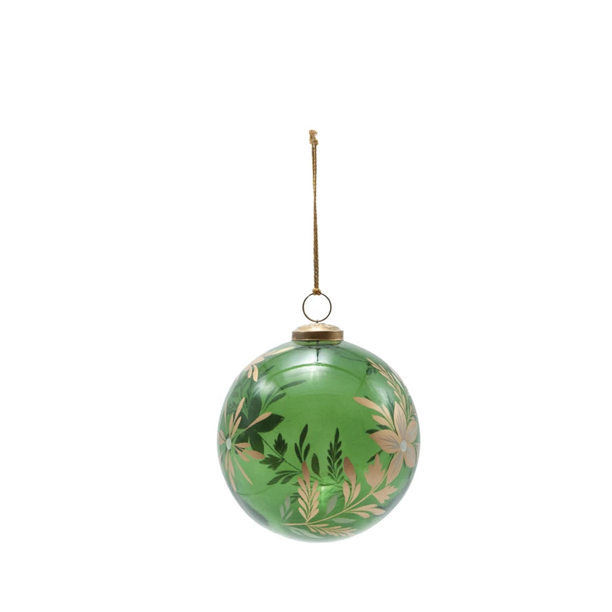 Glass Ball Ornament with Botanicals