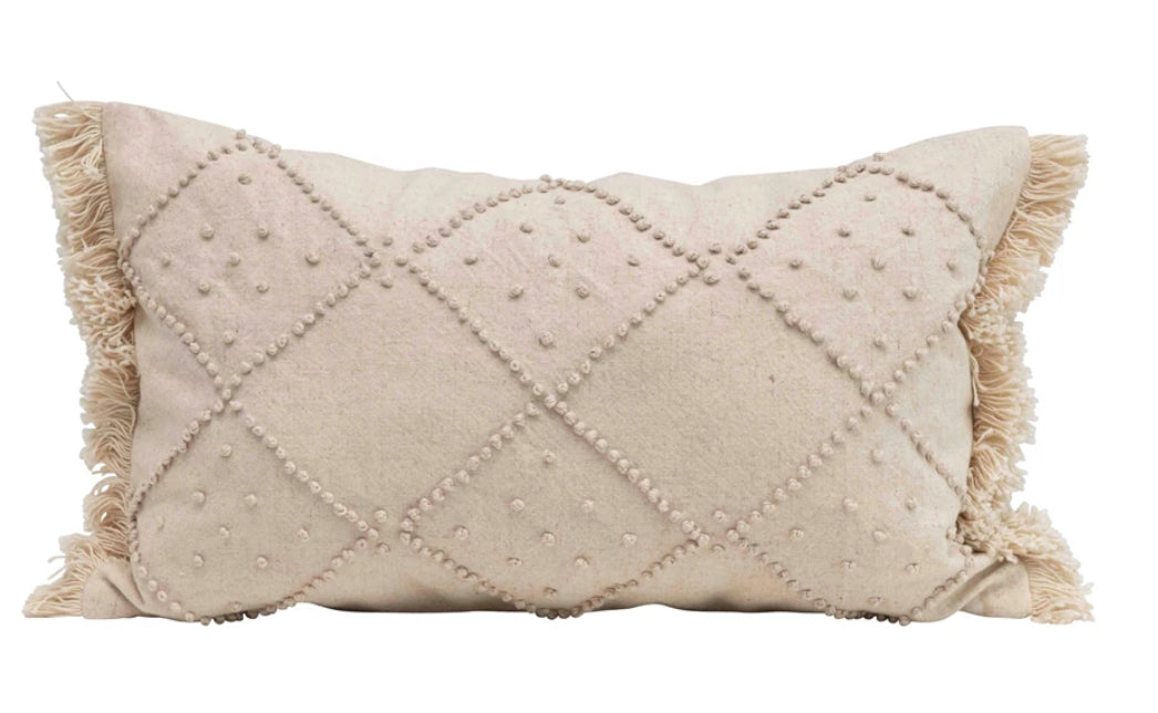 Lumbar Pillow with French Knots and Fringe