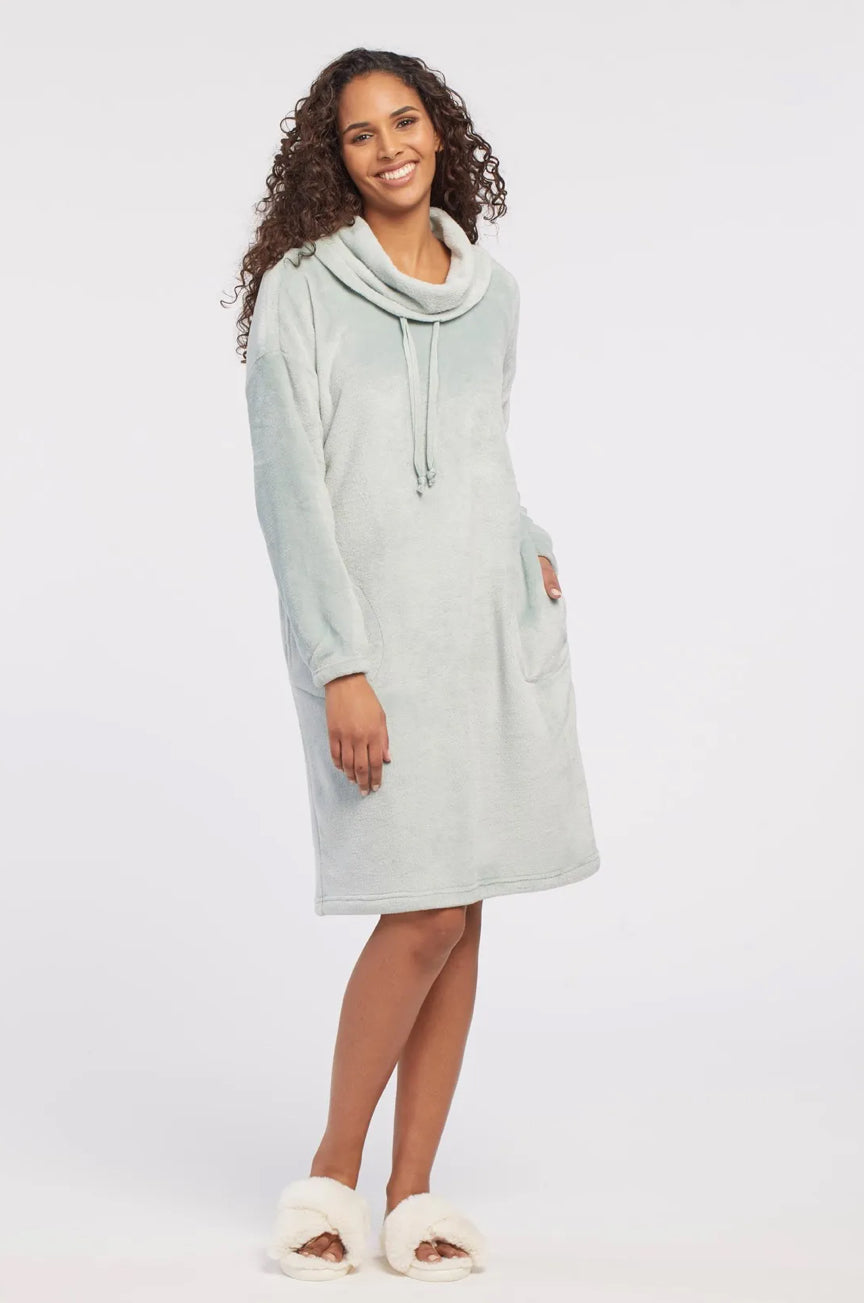 Tribal Long Sleeve Cowl Neck Sherpa Dress With Pockets