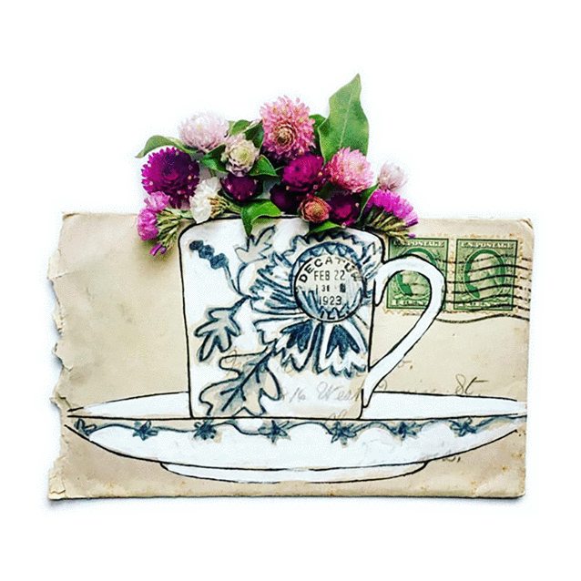 Teacup Of Flowers Vinyl Sticker