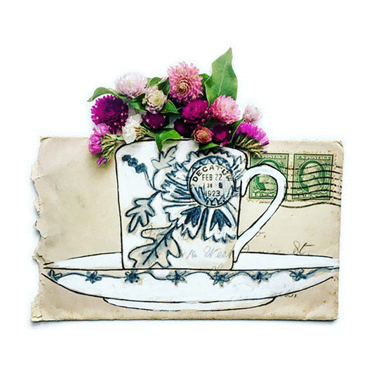 Teacup Of Flowers Vinyl Sticker