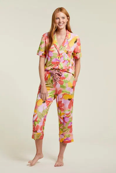 Tribal Button-Up Shirt & Crop Pant Sleep Set