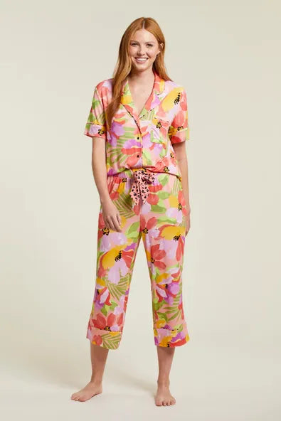 Tribal Button-Up Shirt & Crop Pant Sleep Set