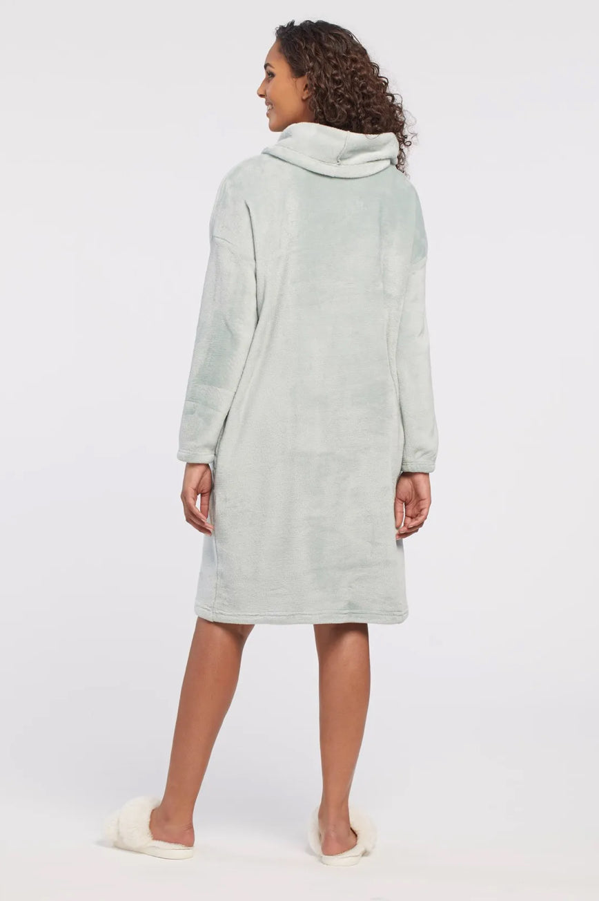 Tribal Long Sleeve Cowl Neck Sherpa Dress With Pockets