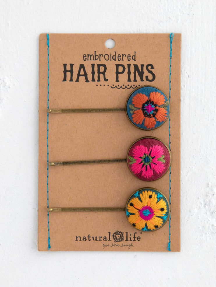 Natural Life Embroidered Bobby Pin Set