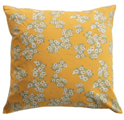 18" Square Cotton Printed Pillow with Flowers