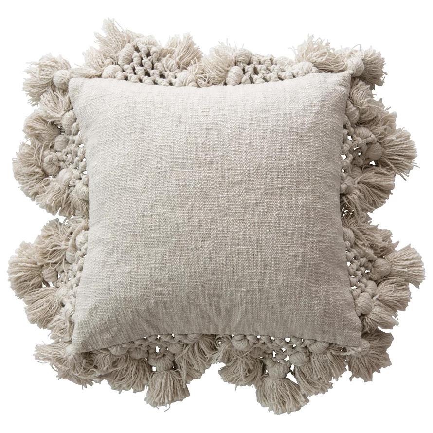 Slub Pillow with Crochet and Tassels
