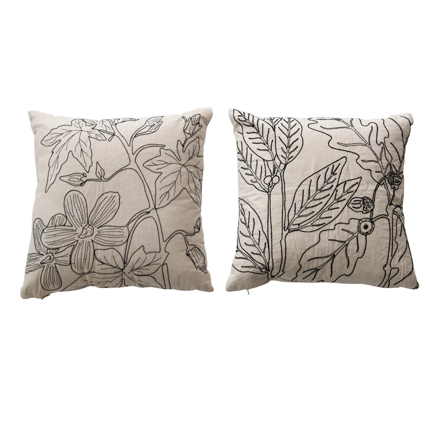 Pillow with Botanical Embroidery