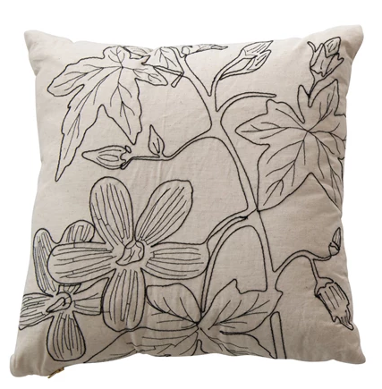 Pillow with Botanical Embroidery