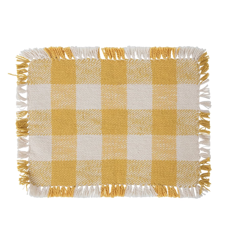 Woven Cotton Placemat with Buffalo Check and Fringe