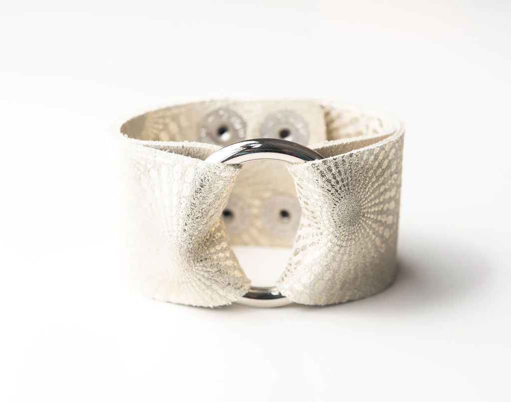 Keva Platinum Leather Starburst Cuff/Bracelet
