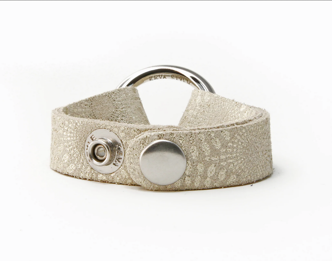 Keva Platinum Leather Starburst Cuff/Bracelet