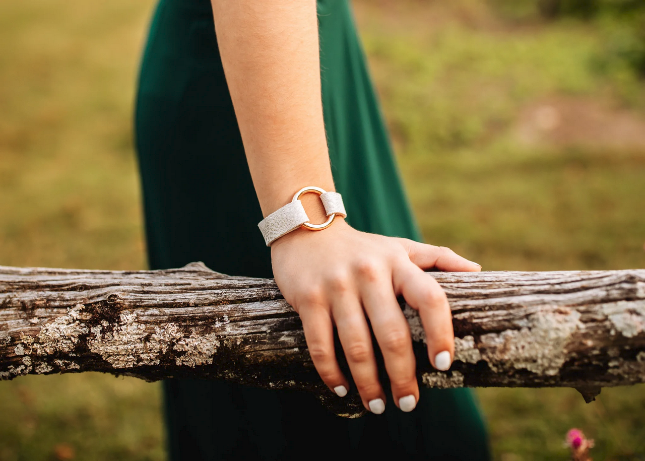 Keva Platinum Leather Starburst Cuff/Bracelet