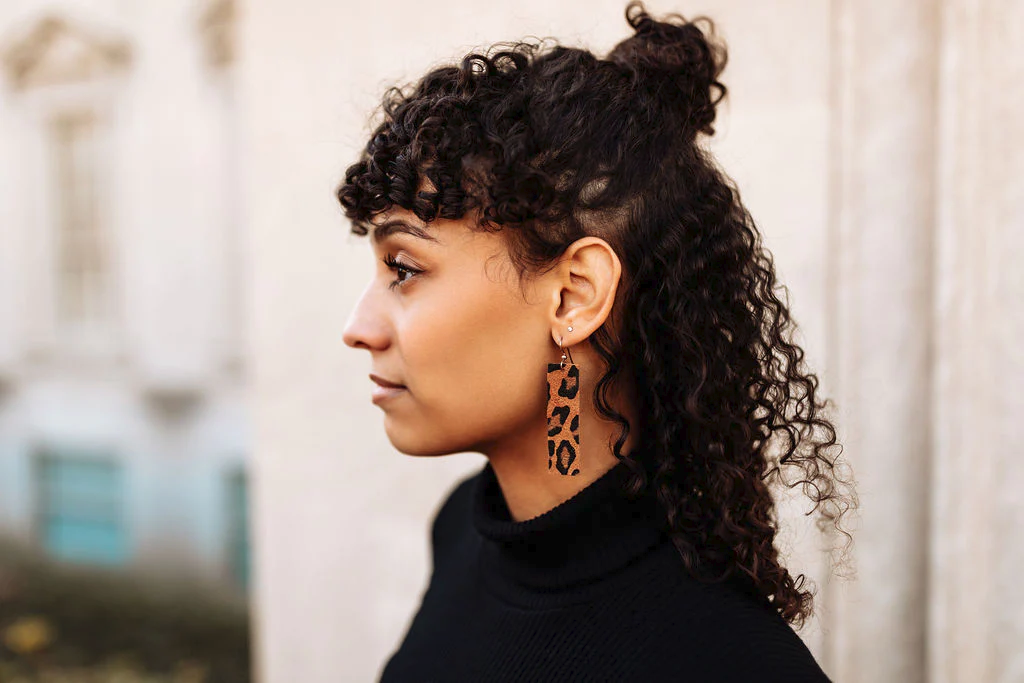 Keva Style Four Corners Leather Leopard Earrings