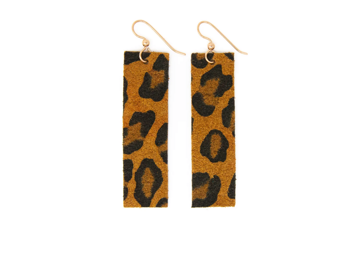 Keva Style Four Corners Leather Leopard Earrings