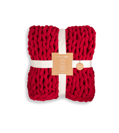 Chunky Knit Throw Blanket - Cranberry
