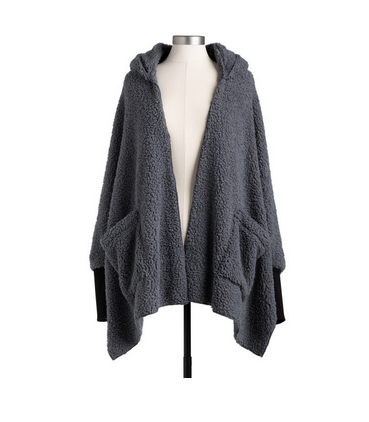 Sherpa Hooded Wrap with Cuffs - Black