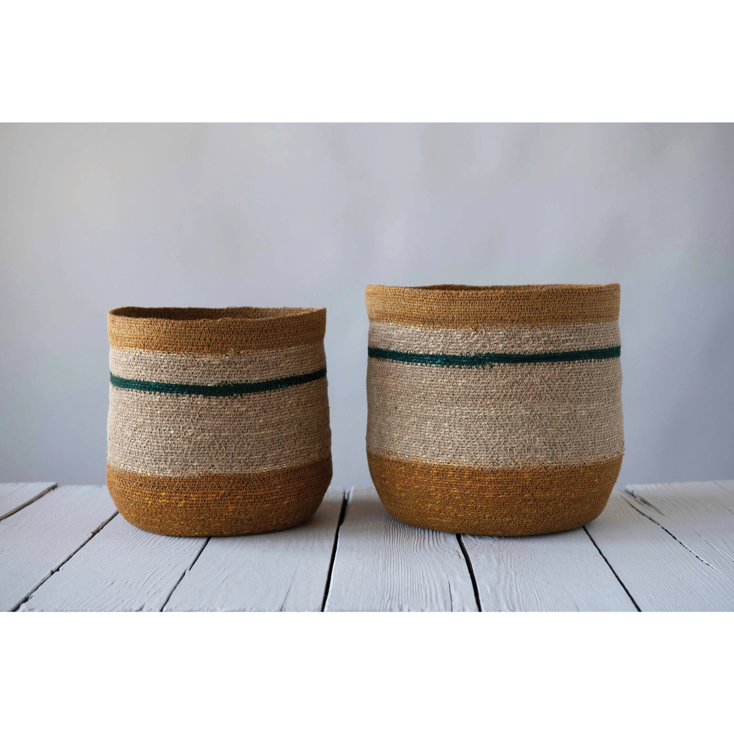 Hand-Woven Seagrass Striped Baskets