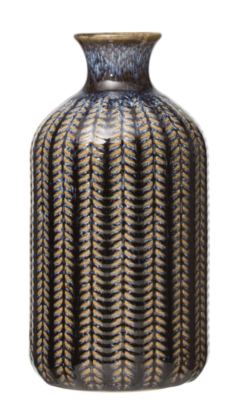 Embossed Stoneware Vases with Glaze