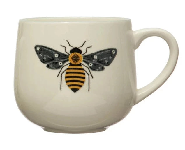 12 oz. Stoneware Mug With Insect & Colored Rim