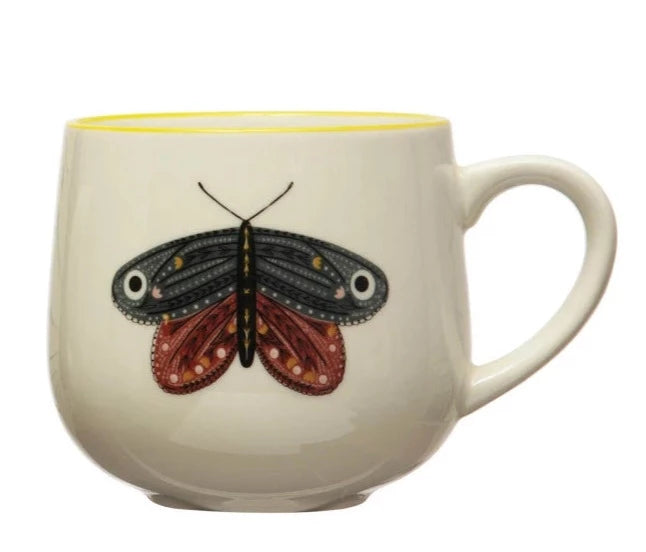 12 oz. Stoneware Mug With Insect & Colored Rim