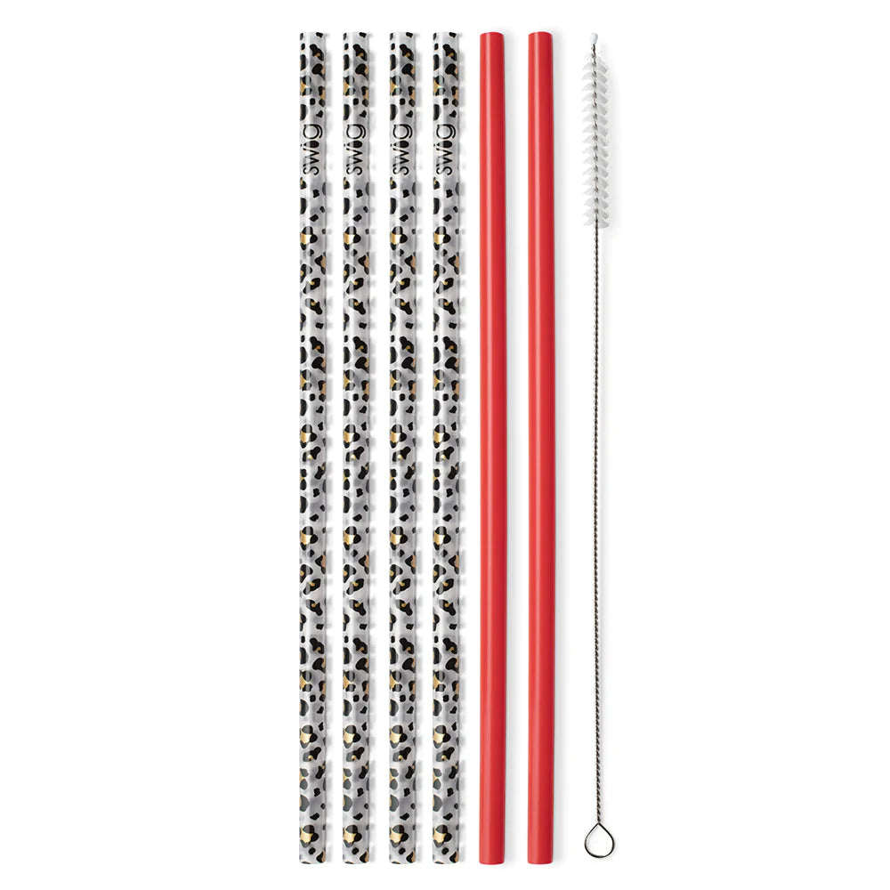 Gold Leopard + Red Reusable Straw Set