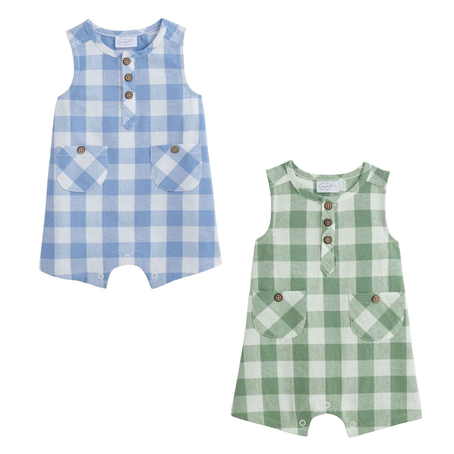 Blue & Green Checked Romper