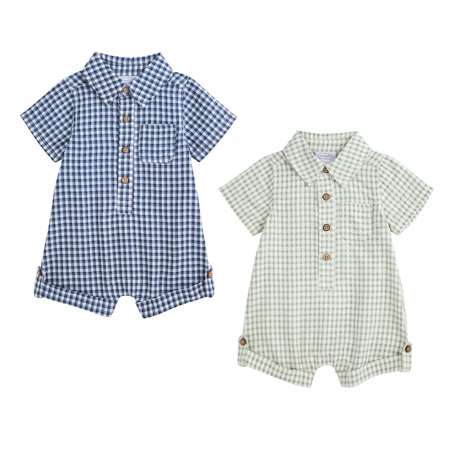 Blue & Green Gingham Shortalls