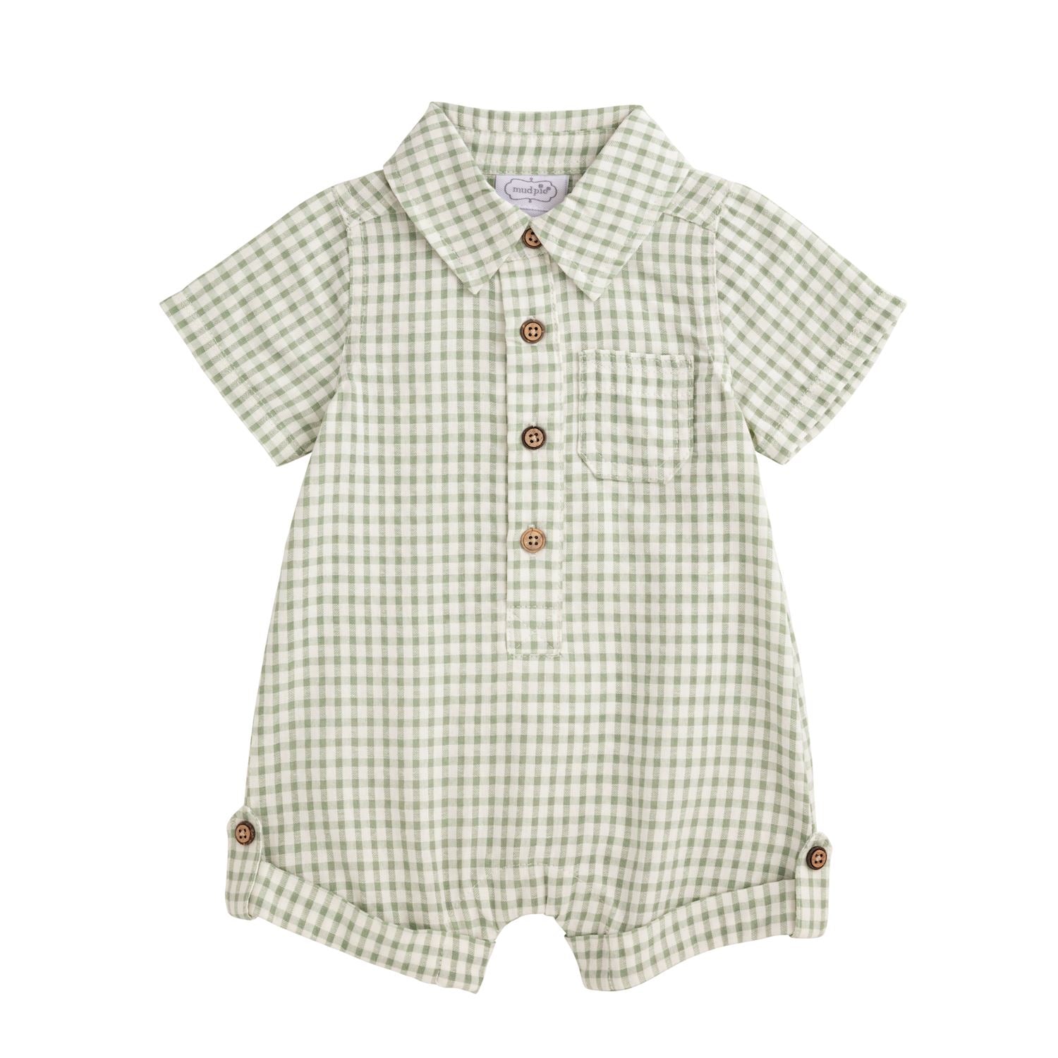 Green Gingham Shortalls
