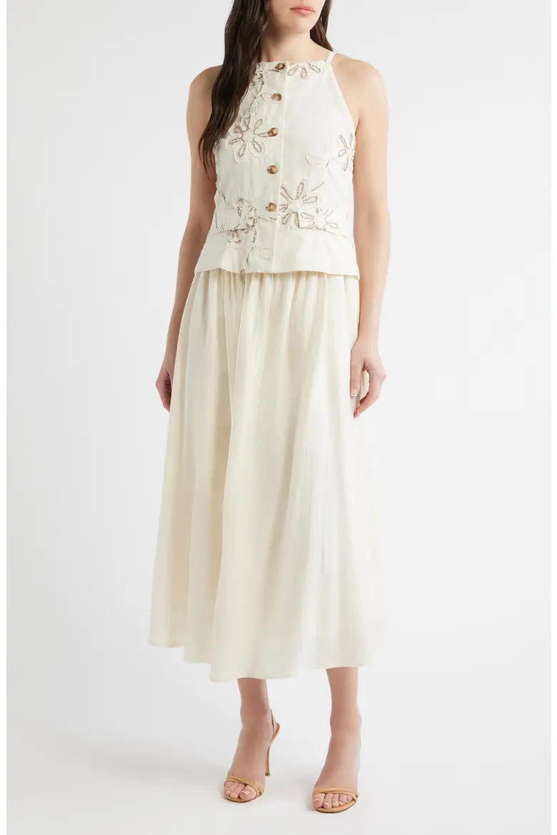 Zoe And Claire Embroidered Detail Cotton Blend Twofer Dress