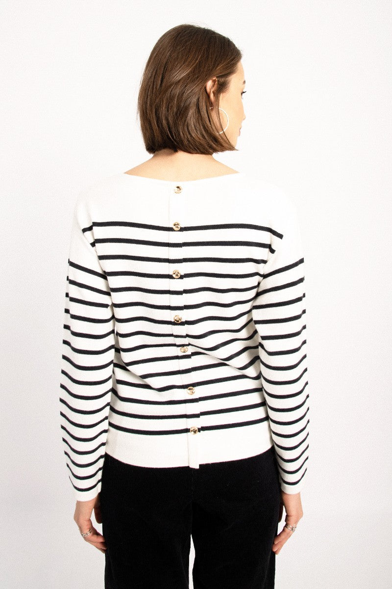 Molly Bracken Striped Sweater With Back Buttons