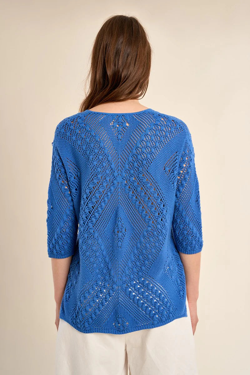 Molly Bracken Short-Sleeved Crochet Knit Sweater