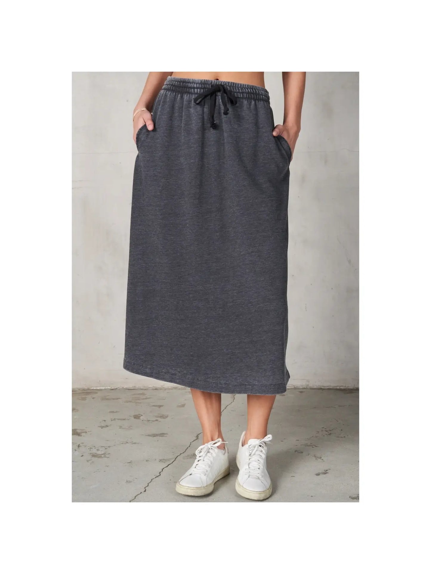 LaLaMia Burn Out Terry Midi Skirt Charcoal