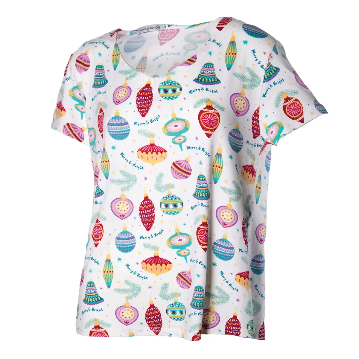 Amanda Blu Merry and Bright Ornaments Ladies V-Neck Top