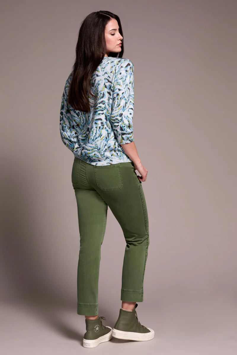 Tribal Soft Yarn Three-Quarter Sleeve Crewneck Sweater