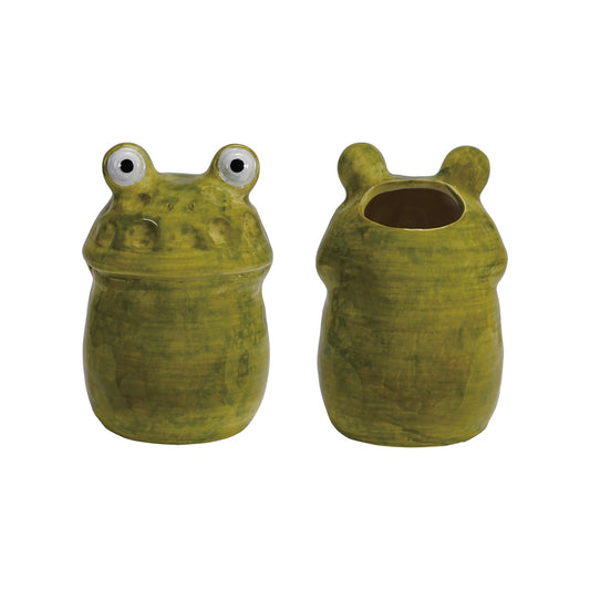 Hand Painted Stoneware Frog Vase