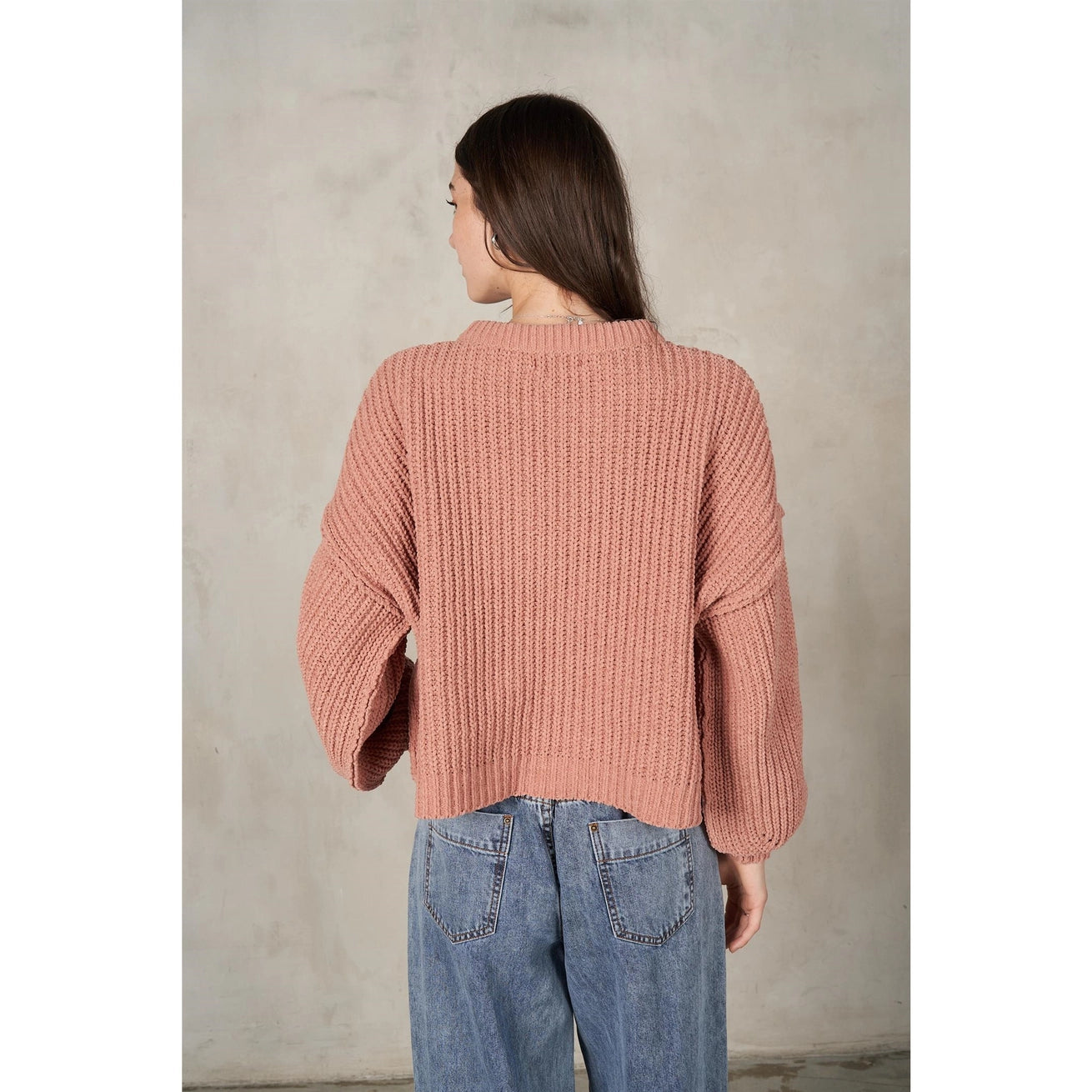 LALAMIA Drop Shoulder Crewneck Knit Sweater