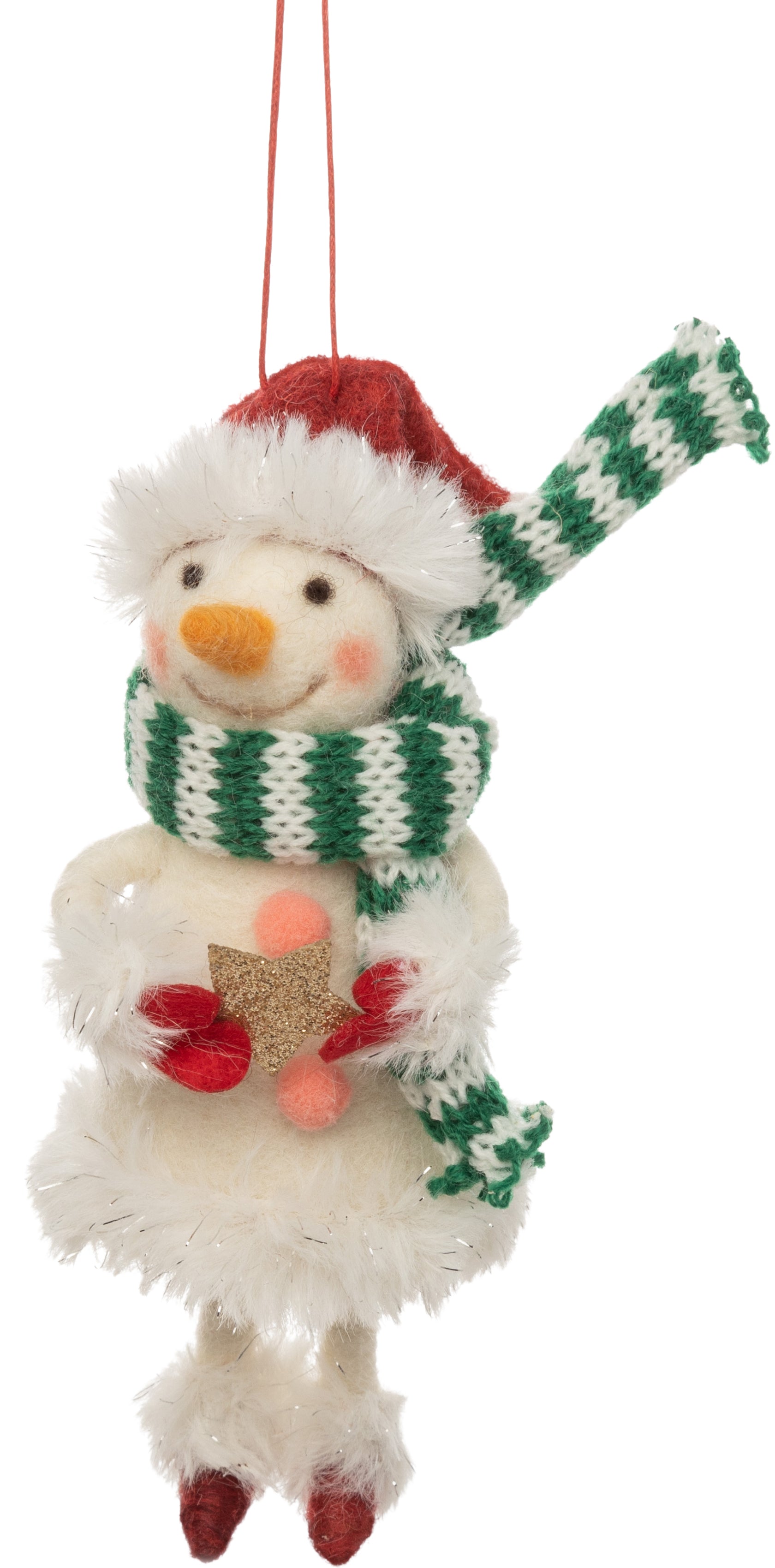 Felt Snowman Ornament with Green Knit Scarf