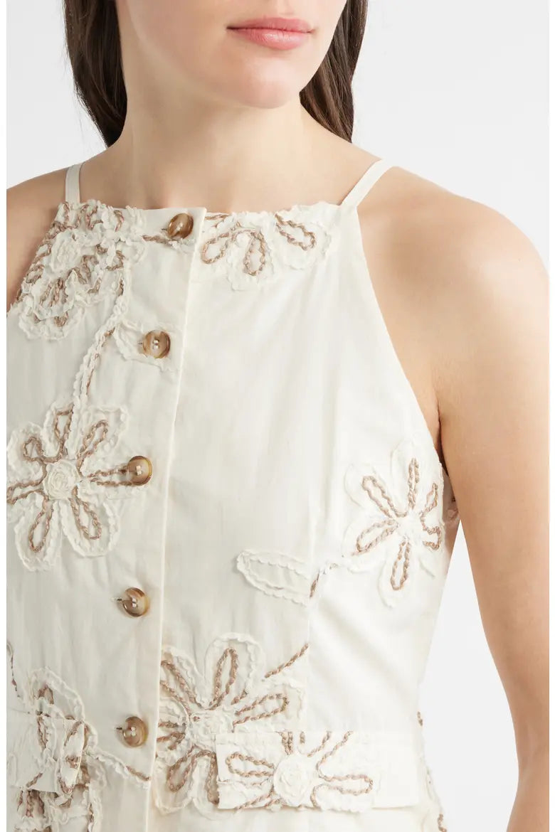 Zoe And Claire Embroidered Detail Cotton Blend Twofer Dress