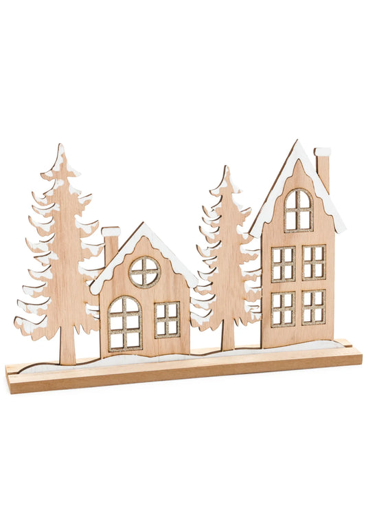 Wood Cutout Houses With Trees