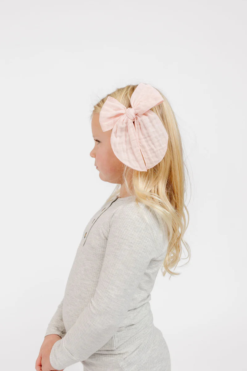 Cloud Muslin Heirloom Bow - Blush Clip