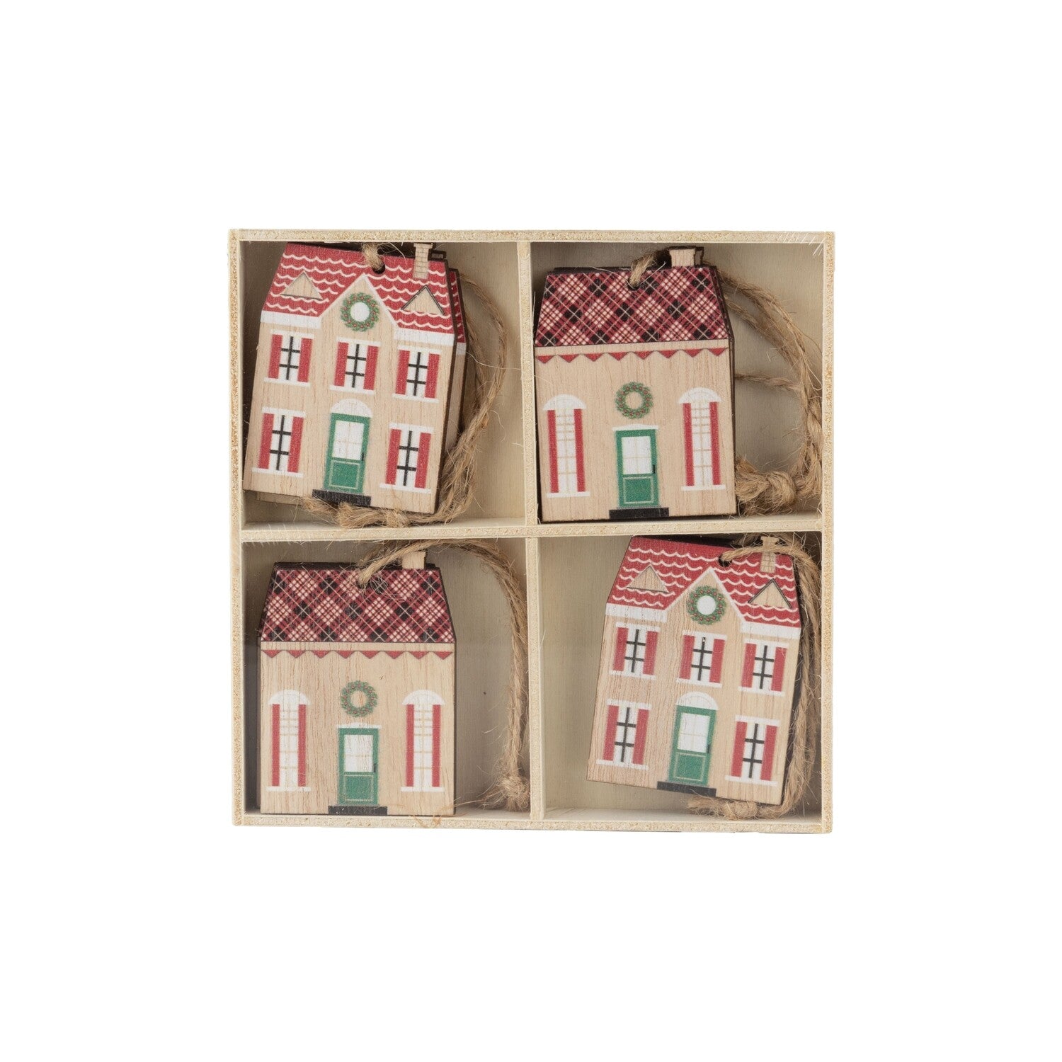 Printed Wood House Mini Ornaments