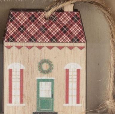 Printed Wood House Mini Ornaments