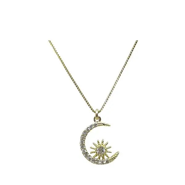 Athena Designs Gold Crescent Moon With Star Charm Necklace