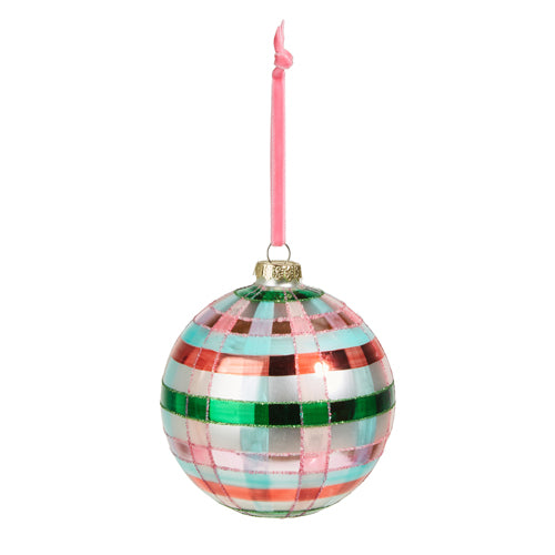5" Pink And Green Plaid Ball Ornament