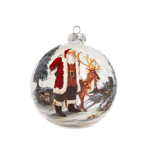 Santa And Reindeer Ball Ornament