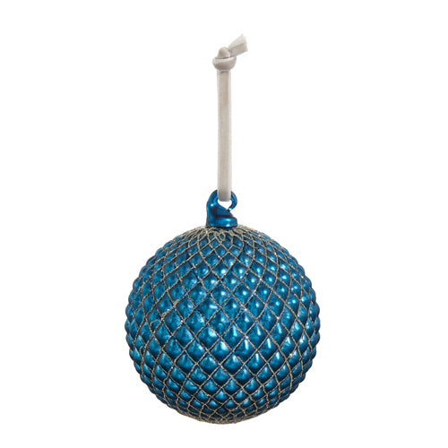 Quilted Ball Ornament Cobalt Blue